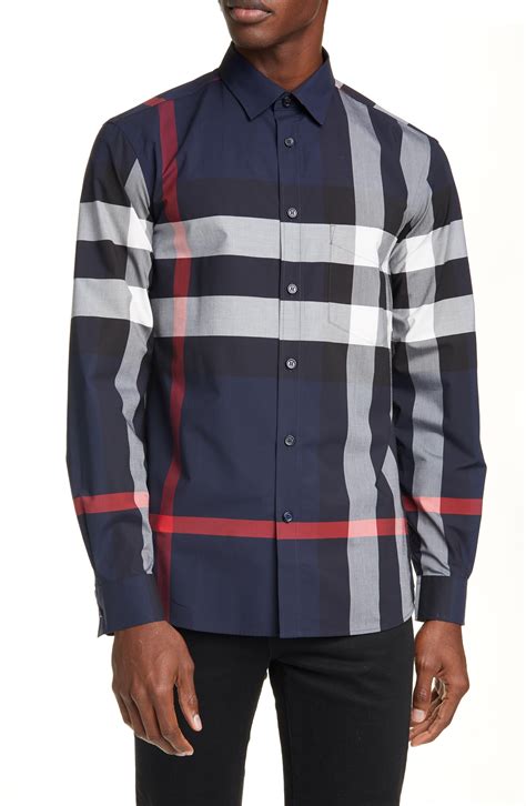 burberry men navy buttondown shirt|Burberry button up short sleeve.